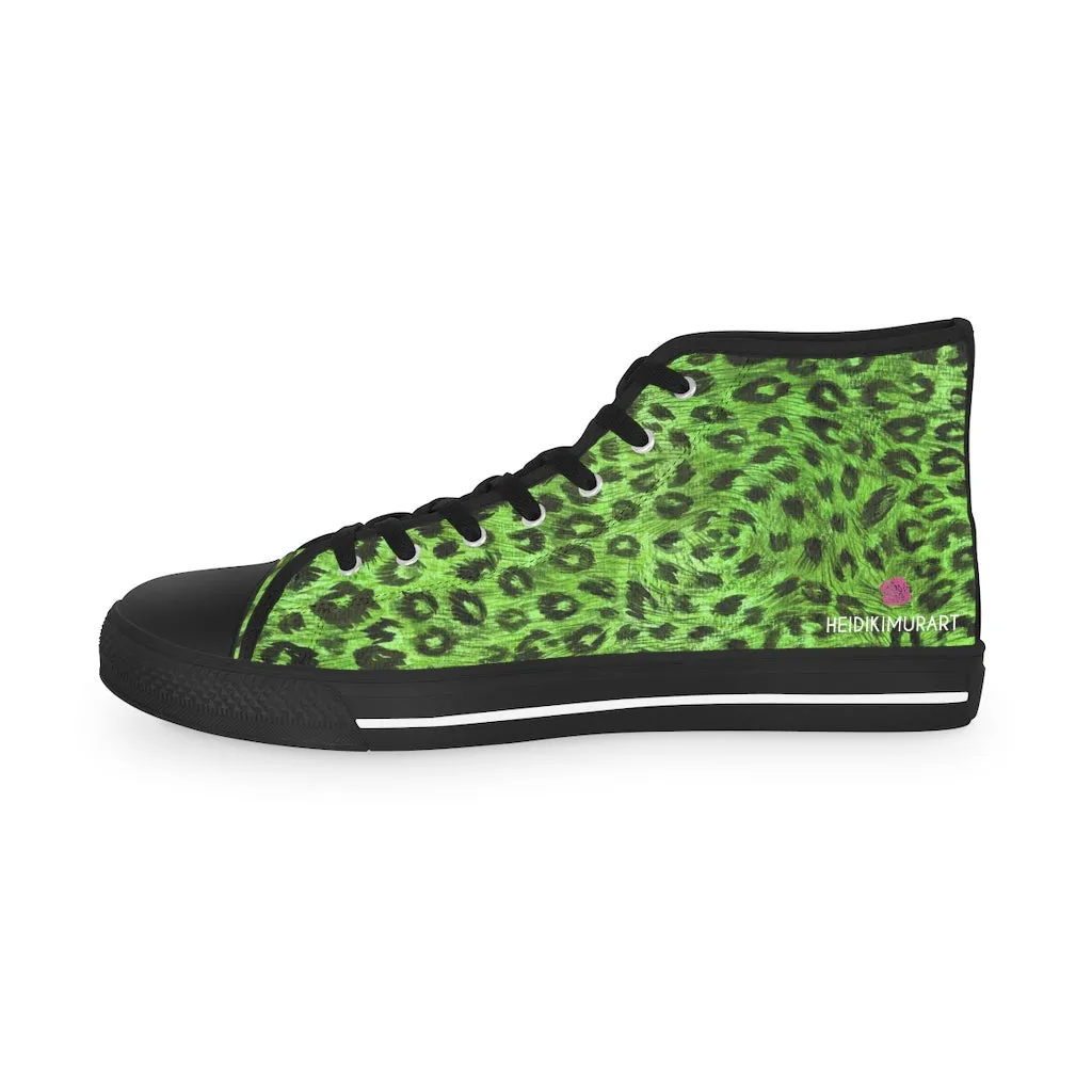 Green Leopard Men's High Tops, Leopard Animal Print Best Men's High Top Sneakers (US Size: 5-14)