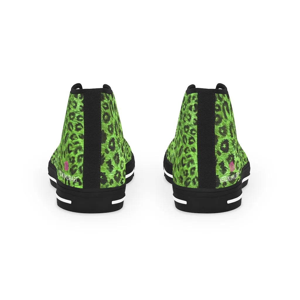 Green Leopard Men's High Tops, Leopard Animal Print Best Men's High Top Sneakers (US Size: 5-14)