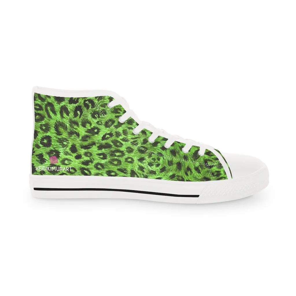 Green Leopard Men's High Tops, Leopard Animal Print Best Men's High Top Sneakers (US Size: 5-14)