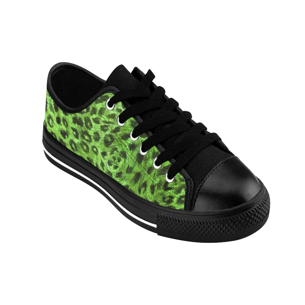 Green Leopard Print Women's Sneakers, Bright Green Leopard Spots Animal Print Fashion Tennis Canvas Shoes For Ladies