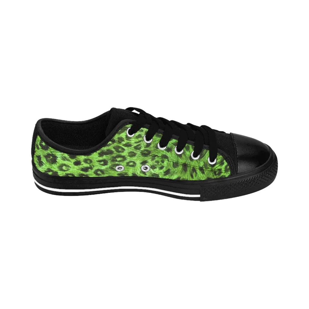 Green Leopard Print Women's Sneakers, Bright Green Leopard Spots Animal Print Fashion Tennis Canvas Shoes For Ladies