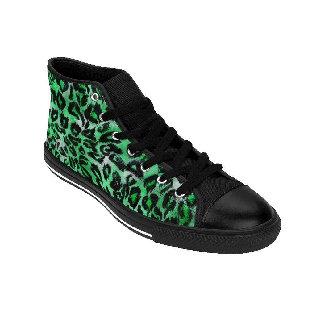 Green Leopard Women's Sneakers, Animal Print Designer High-top Fashion Tennis Shoes