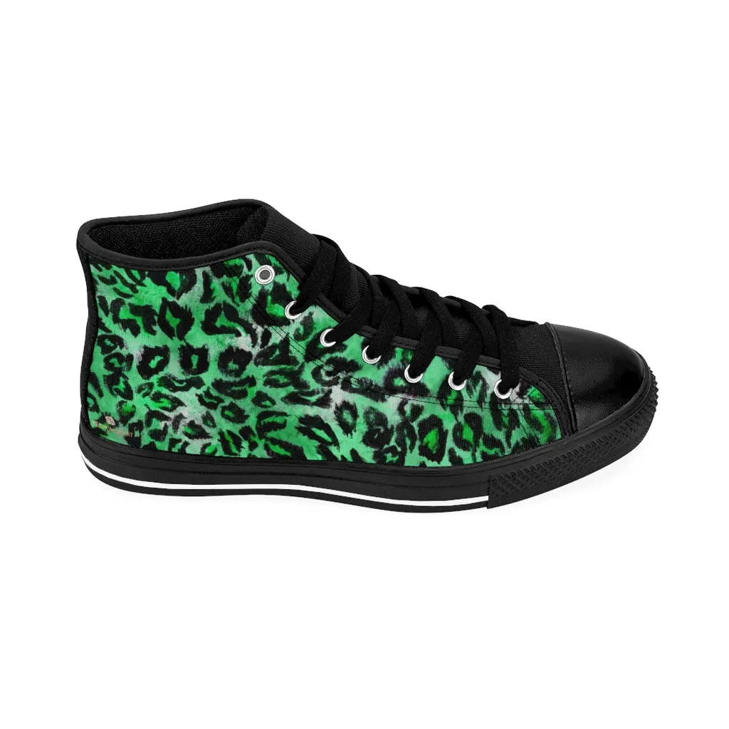 Green Leopard Women's Sneakers, Animal Print Designer High-top Fashion Tennis Shoes