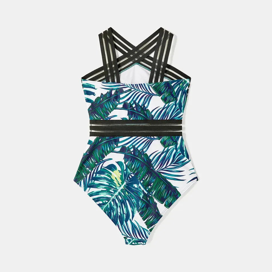 Green Palm Leaves Matching Family Bathing Suit