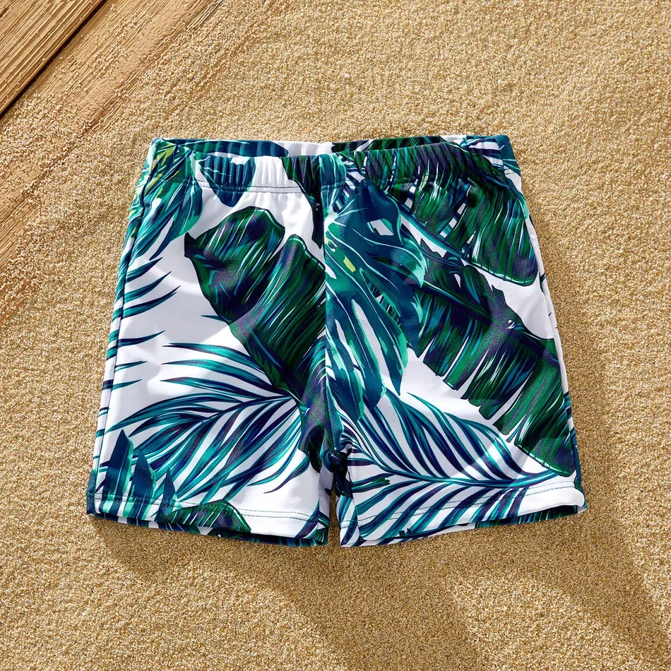 Green Palm Leaves Matching Family Bathing Suit