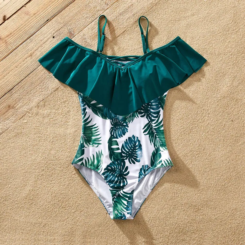 Green Palm Leaves Matching Family Bathing Suit