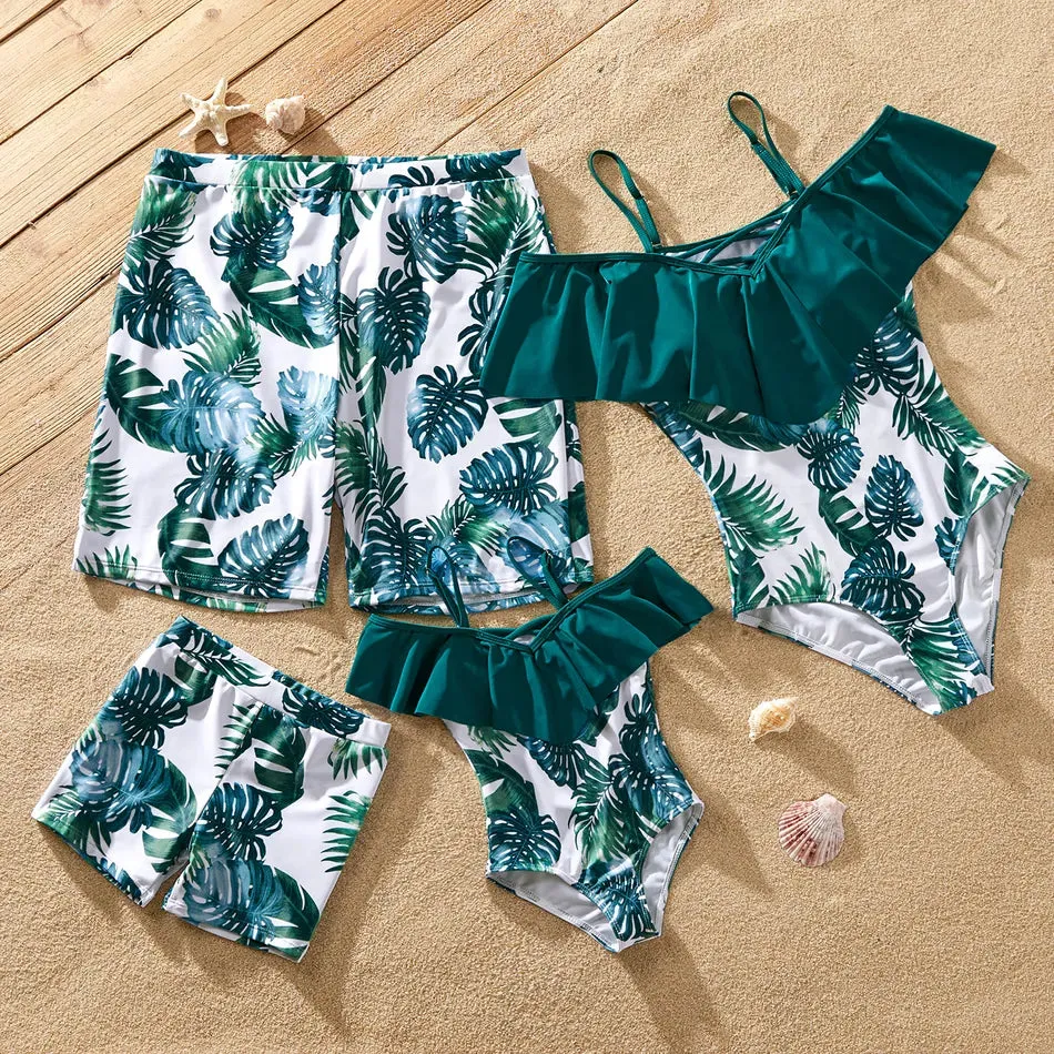 Green Palm Leaves Matching Family Bathing Suit