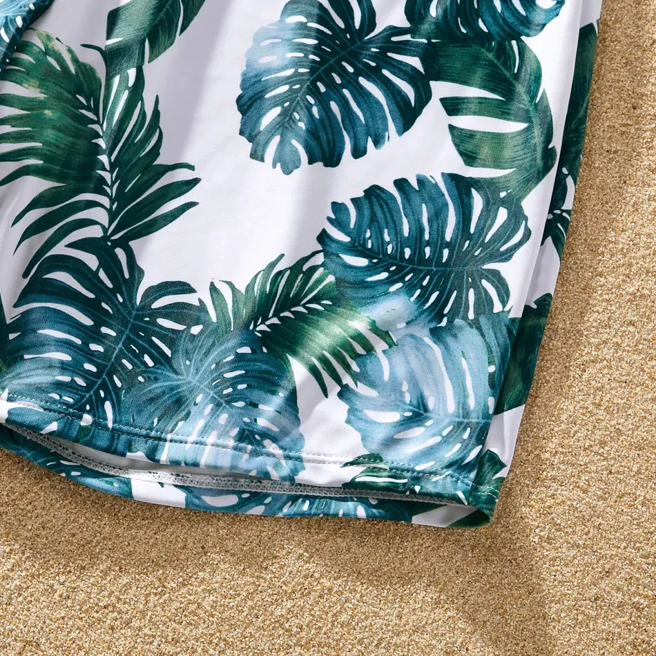 Green Palm Leaves Matching Family Bathing Suit