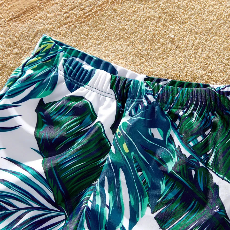 Green Palm Leaves Matching Family Bathing Suit