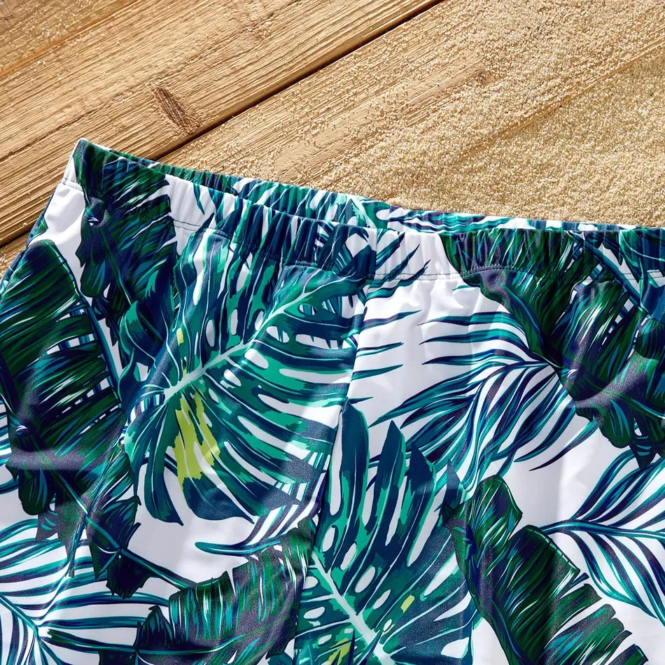 Green Palm Leaves Matching Family Bathing Suit