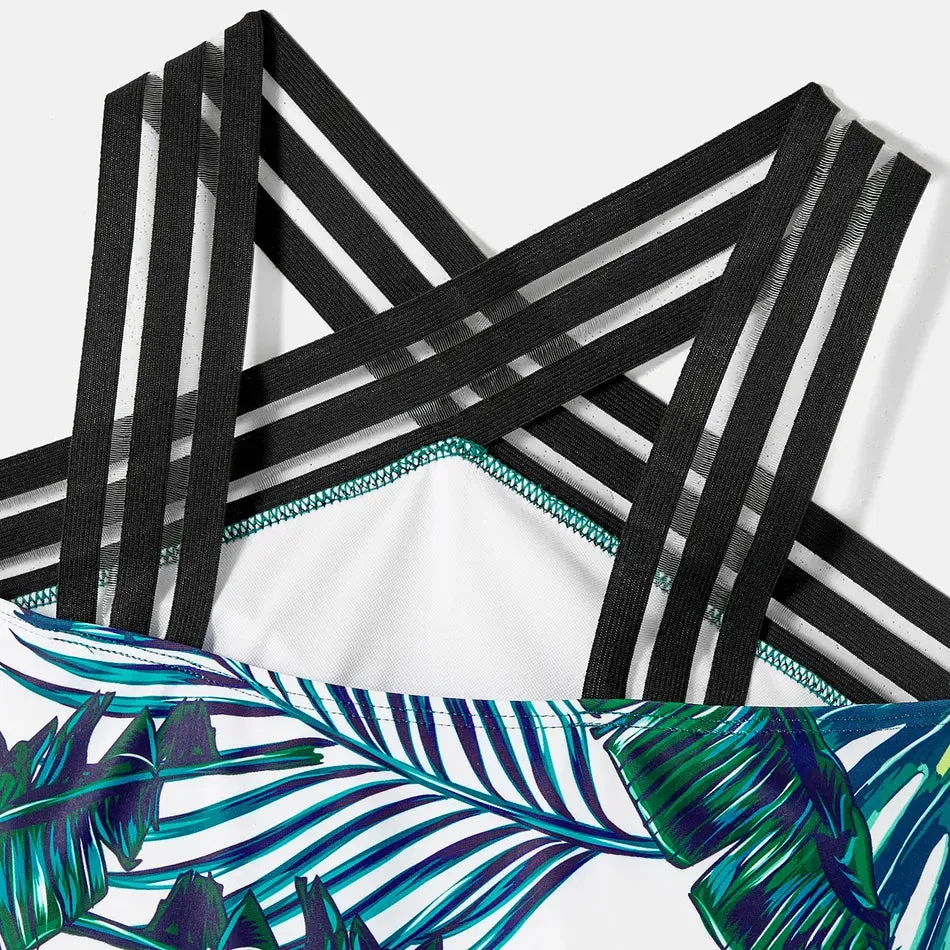 Green Palm Leaves Matching Family Bathing Suit