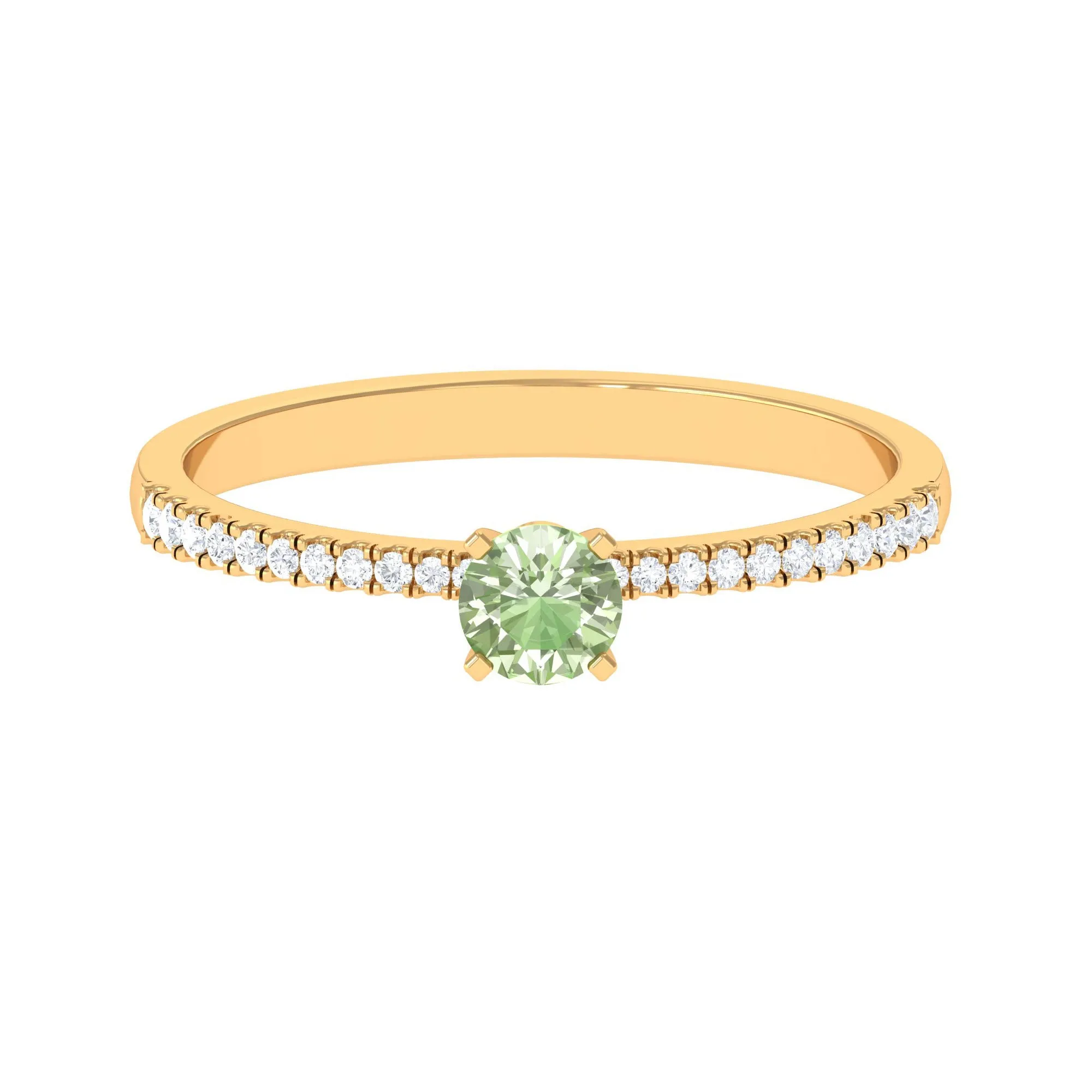 Green Sapphire Solitaire Engagement Ring with Diamond Side Stones