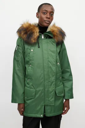 Green Shearling Lined Hooded Parka