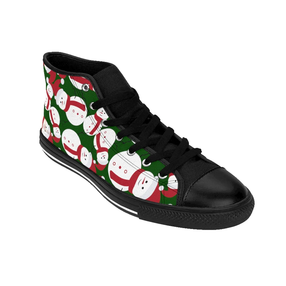 Green Snowman Men's Sneakers, Cute Christmas Red Best High-Top Tennis Shoes For Men (US Size 6-14)