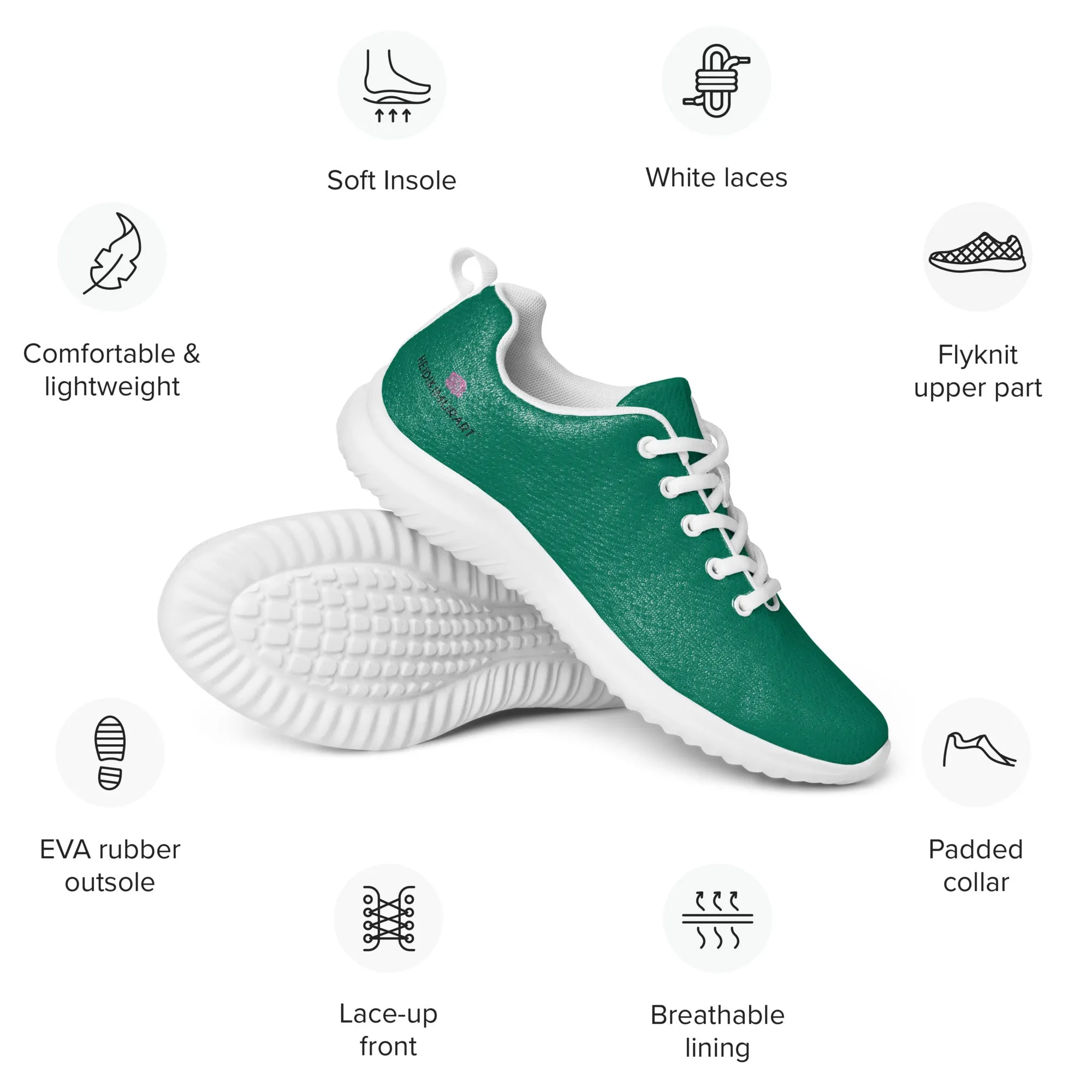 Green Solid Color Men's Kicks, Solid Color Modern Breathable Lightweight Men’s Athletic Shoes (US Size: 5-13)