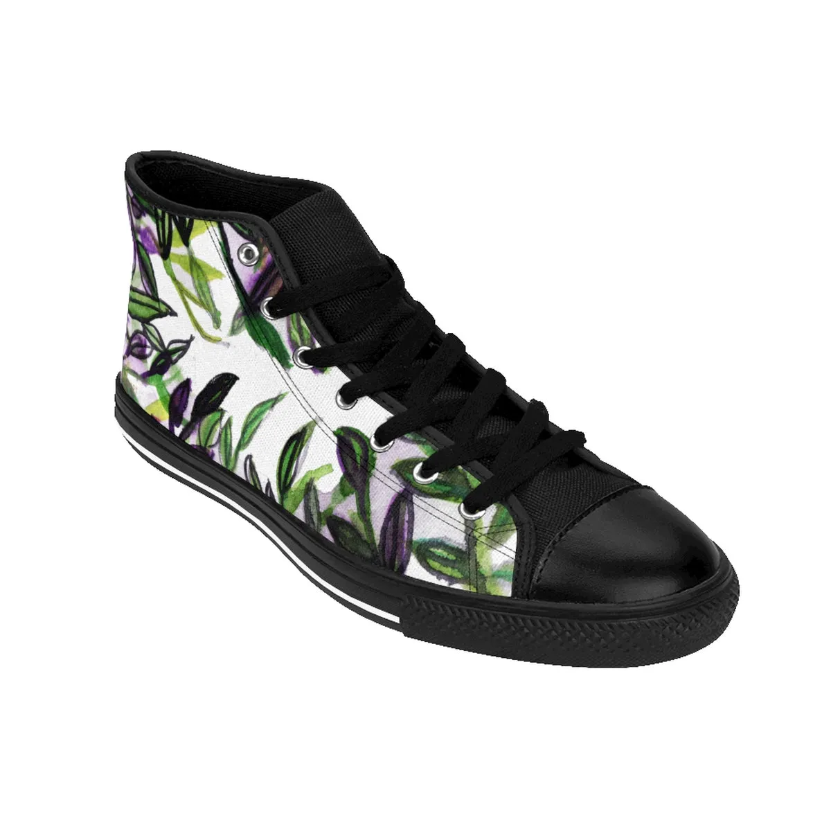 Green Tropical Leaf Men's Sneakers, Tropical Print Men's High-top Tennis Running Shoes