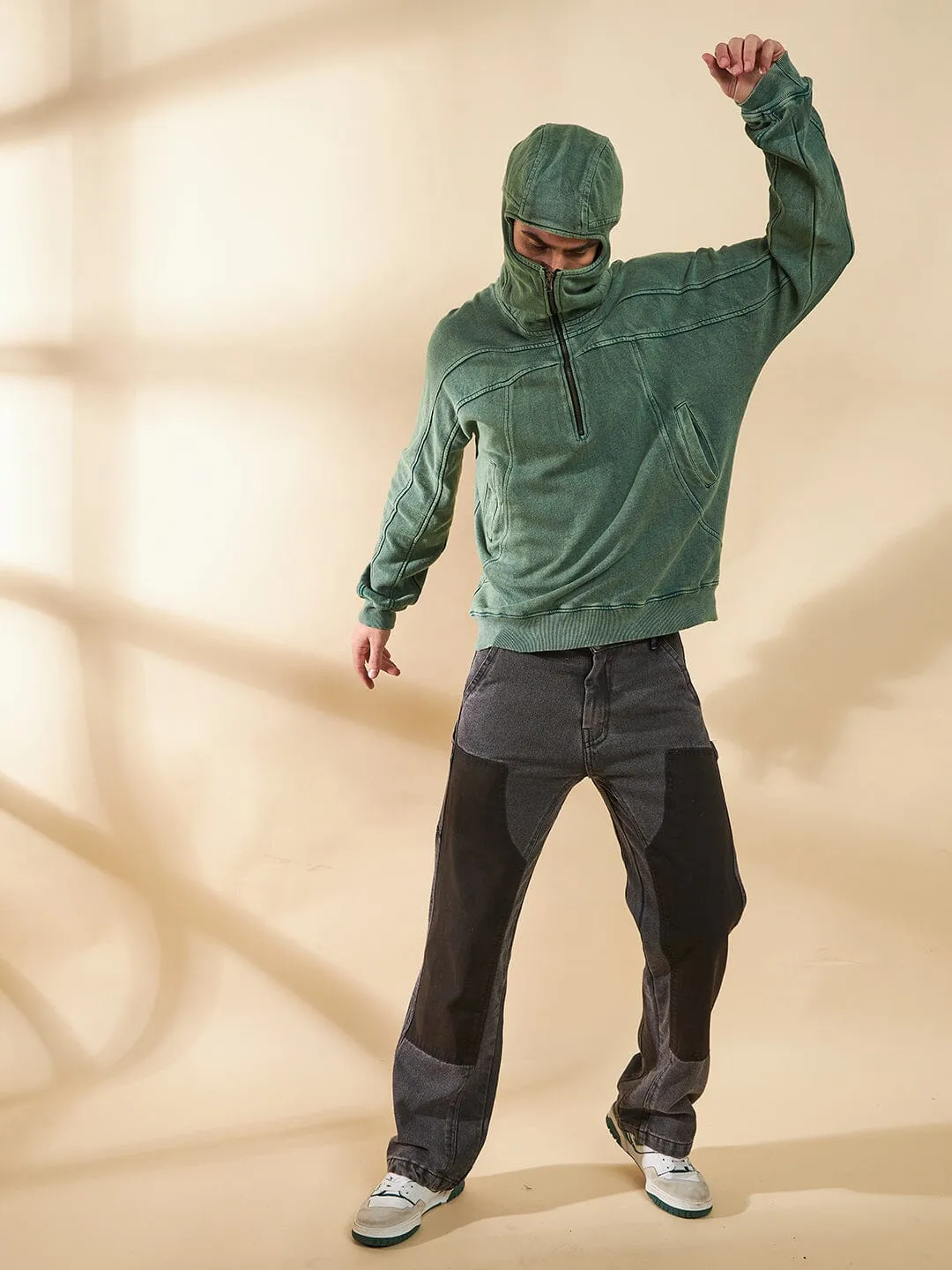 Green Washed Baggy Smugglers Hooded Sweatshirt