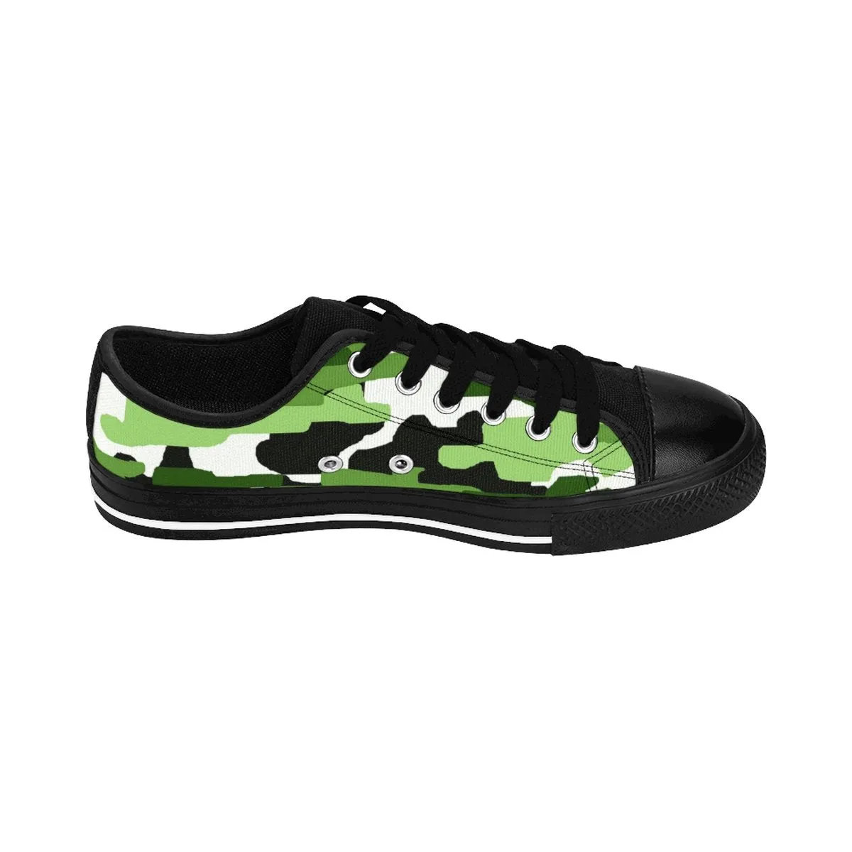 Green White Men's Sneakers, Camo Army Military Print Low Top Canvas Fashion Shoes