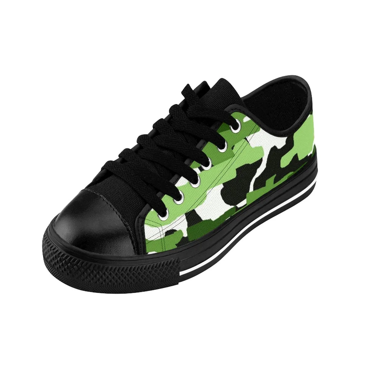 Green White Men's Sneakers, Camo Army Military Print Low Top Canvas Fashion Shoes