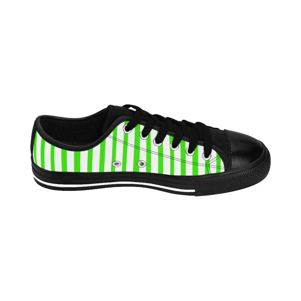 Green White Striped Women's Sneakers, Modern Stripes Tennis Shoes For Ladies (US Size: 6-12)