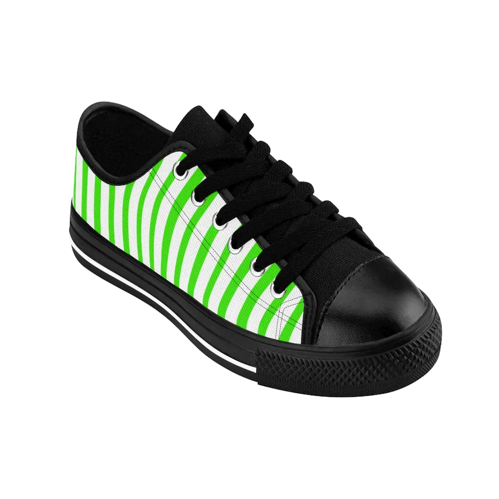 Green White Striped Women's Sneakers, Modern Stripes Tennis Shoes For Ladies (US Size: 6-12)