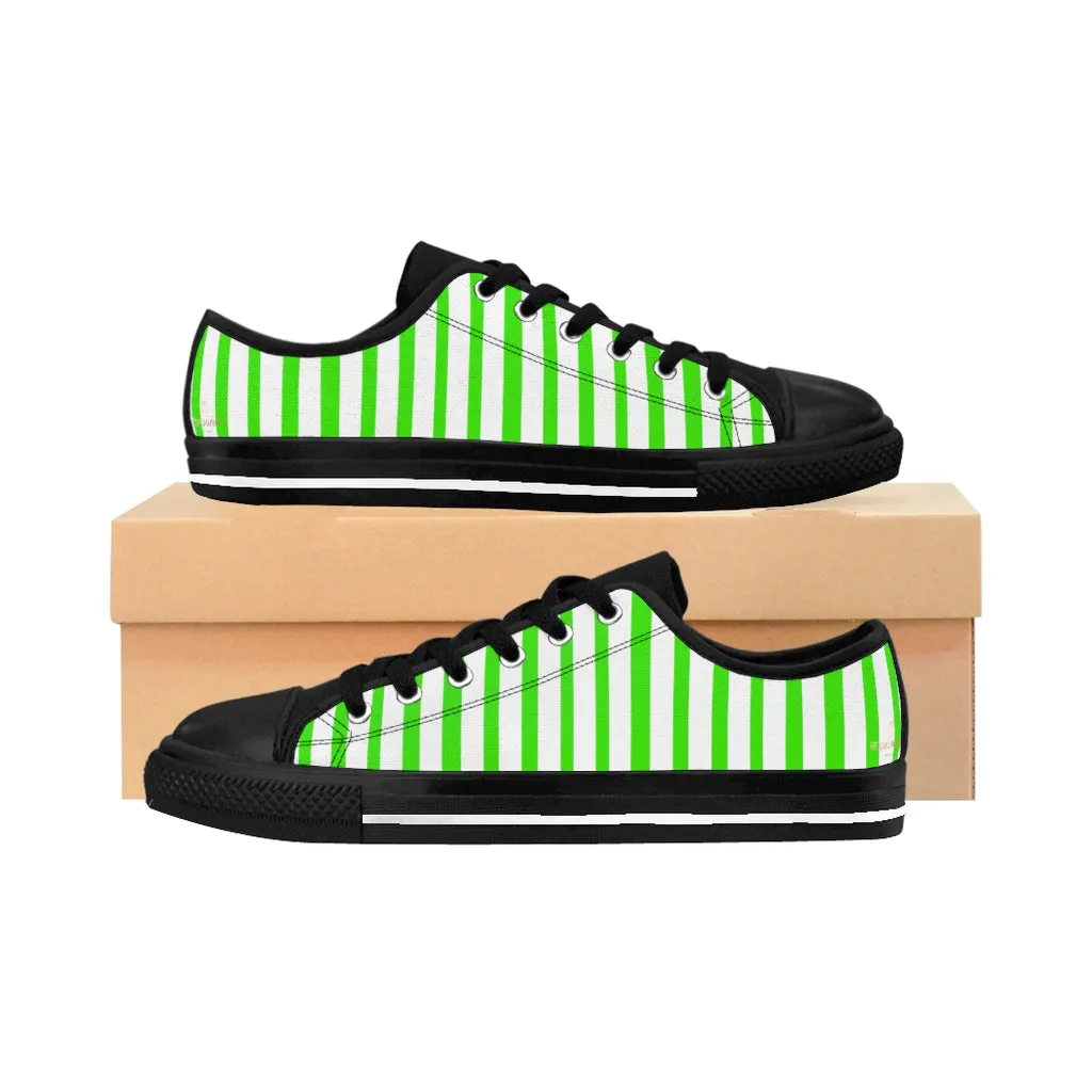 Green White Striped Women's Sneakers, Modern Stripes Tennis Shoes For Ladies (US Size: 6-12)