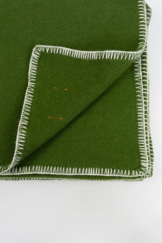 Green Wool Bed Blanket with Blanket Stitch