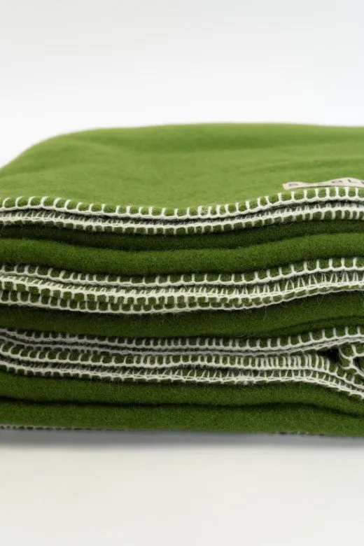 Green Wool Bed Blanket with Blanket Stitch