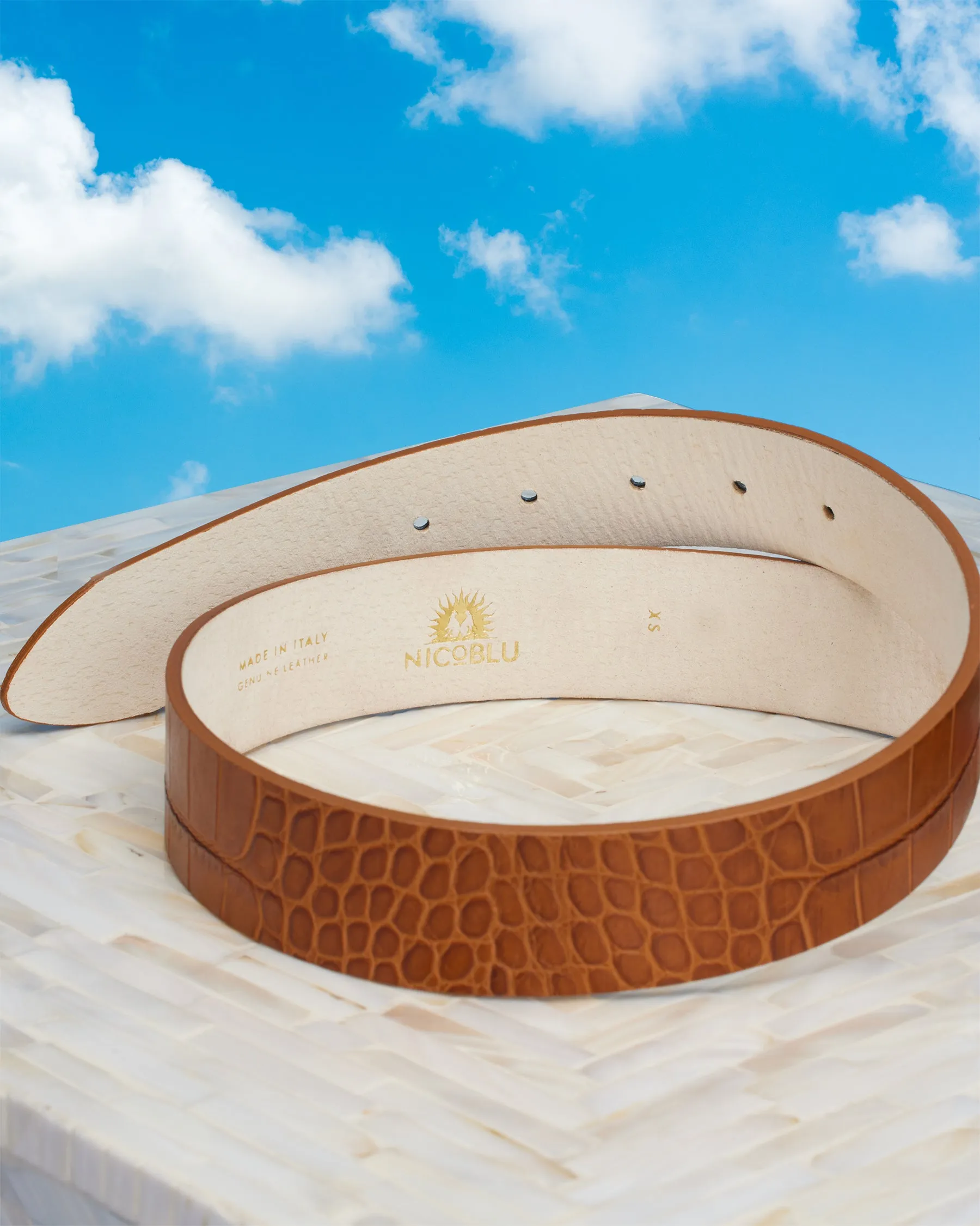 Greer Croc-Embossed Leather Belt in Honey Tan