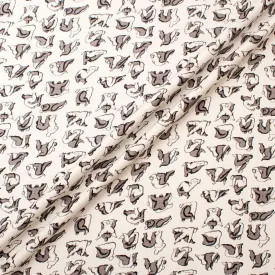 Grey & White Figures Printed White Silk Twill