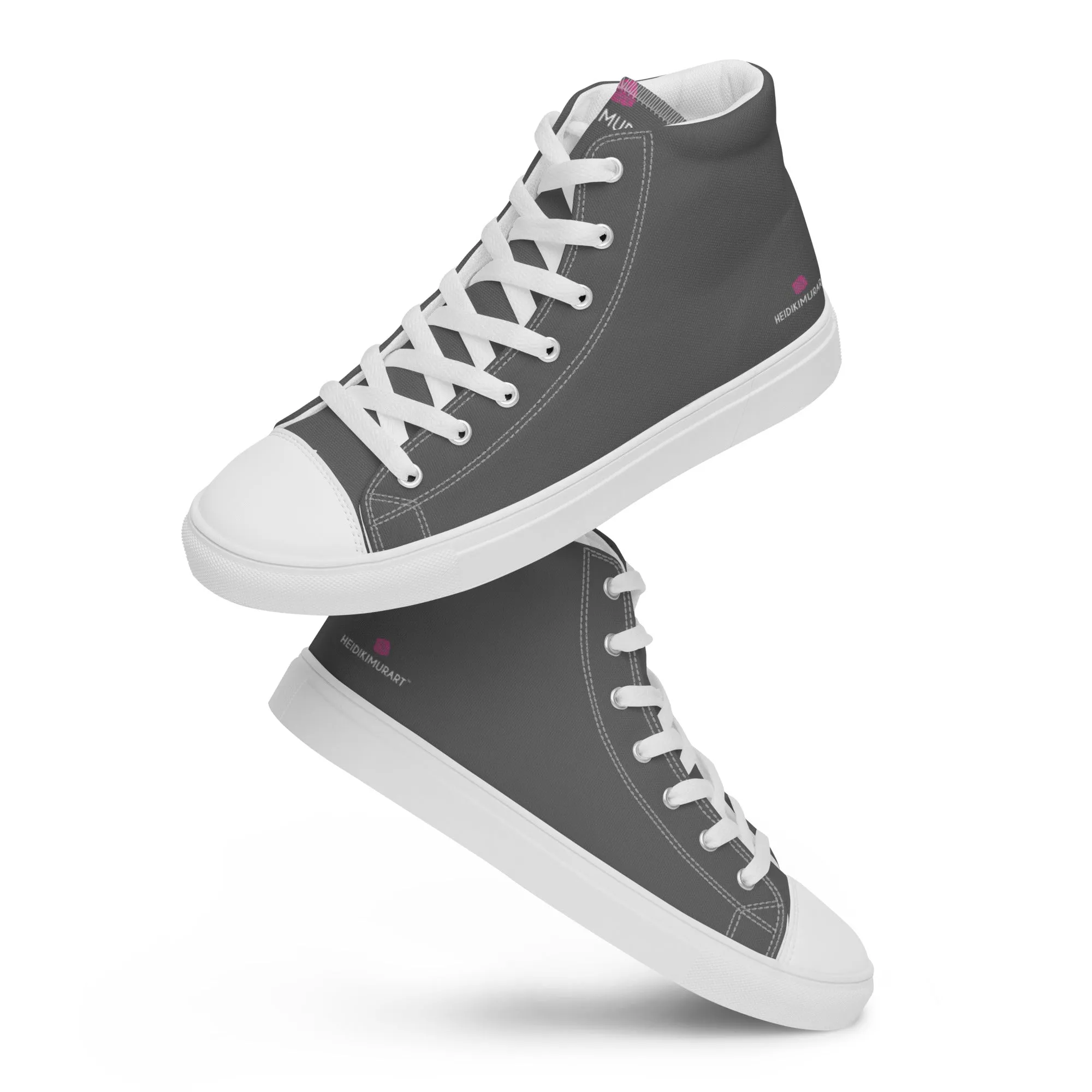 Grey Color Men's High Tops Shoes, Solid Dark Grey Color Men’s High Top Canvas Sneaker Shoes (US Size: 5-13)