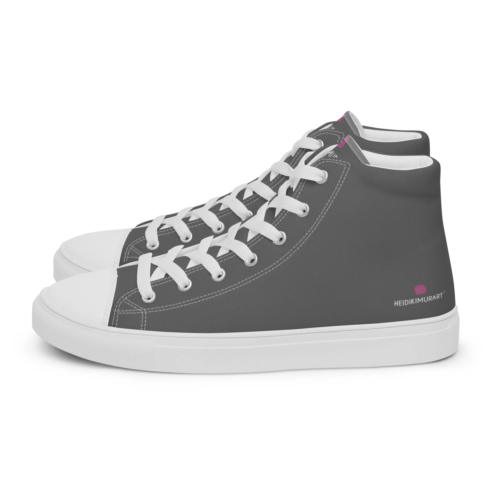 Grey Color Men's High Tops Shoes, Solid Dark Grey Color Men’s High Top Canvas Sneaker Shoes (US Size: 5-13)