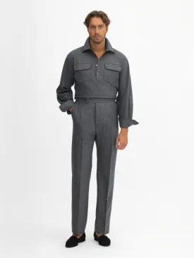 Grey Flannel Wool Oscar Trousers (Wide Fit)