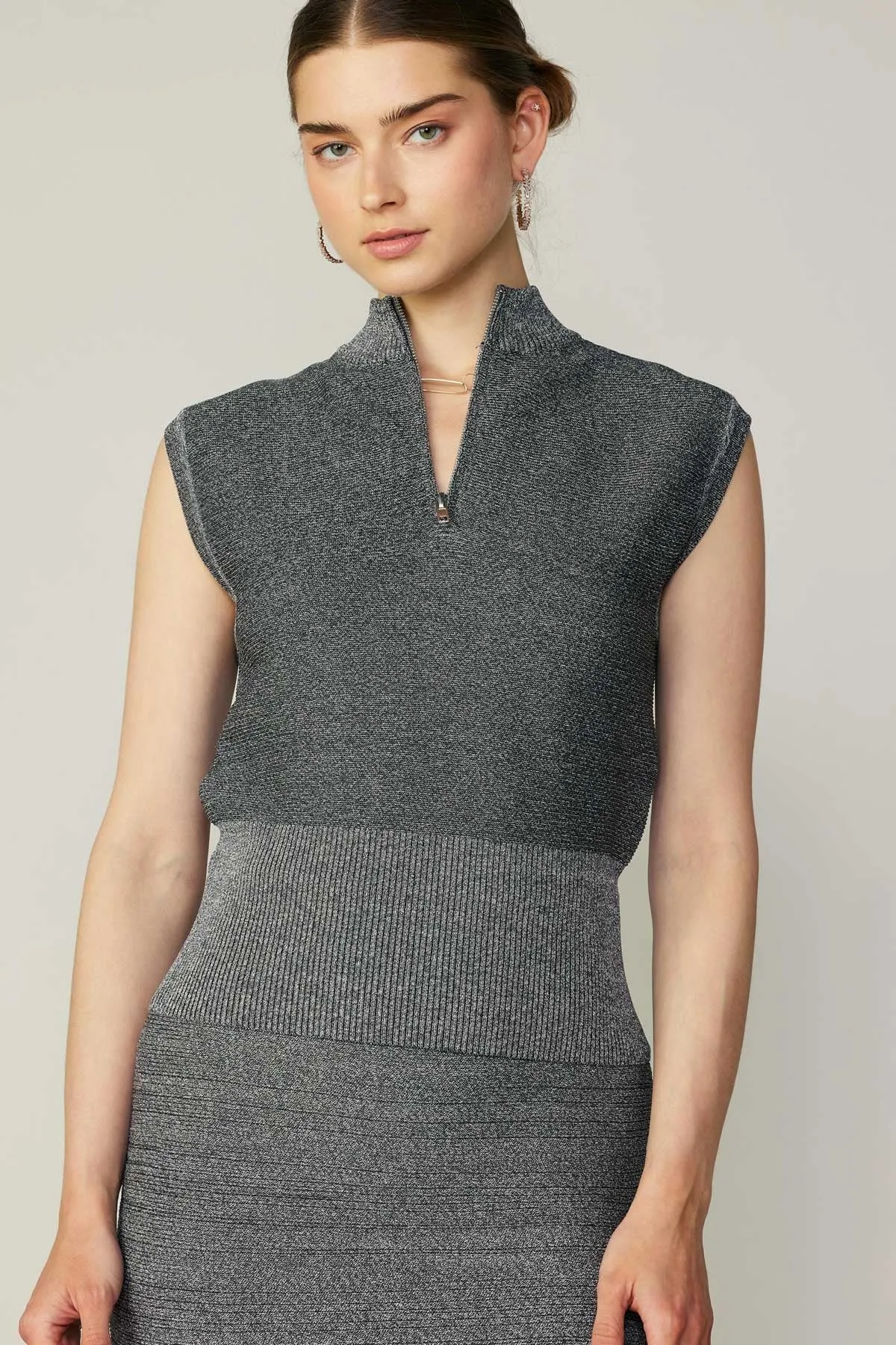 Grey Half Zip Turtleneck Sweater Vest