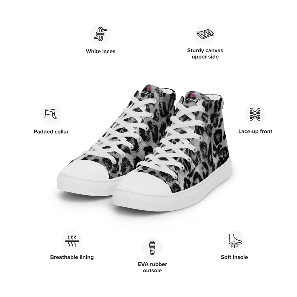 Grey Leopard Print Men's Sneakers, Grey Leopard Print Premium High Top Tennis Shoes For Men