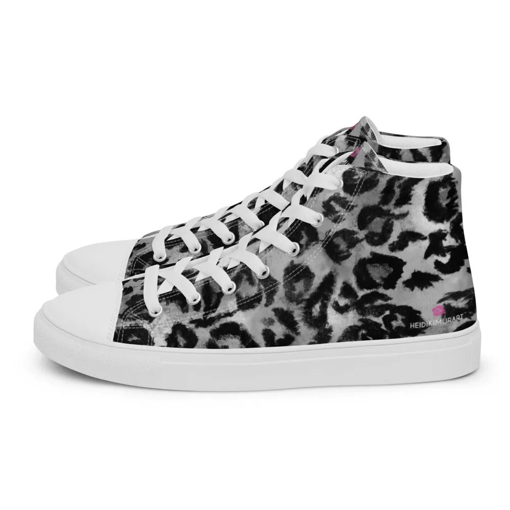 Grey Leopard Print Men's Sneakers, Grey Leopard Print Premium High Top Tennis Shoes For Men