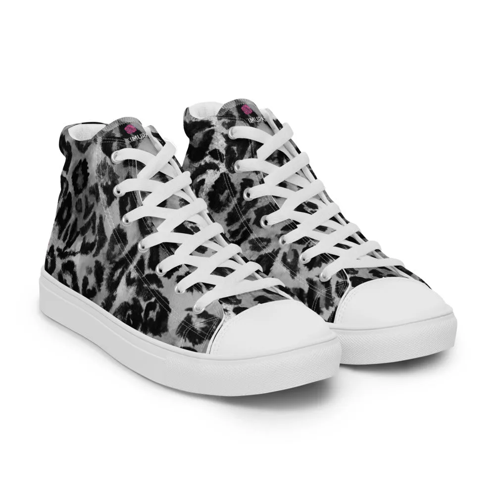 Grey Leopard Print Men's Sneakers, Grey Leopard Print Premium High Top Tennis Shoes For Men