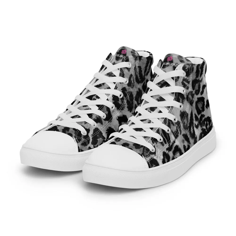 Grey Leopard Print Men's Sneakers, Grey Leopard Print Premium High Top Tennis Shoes For Men