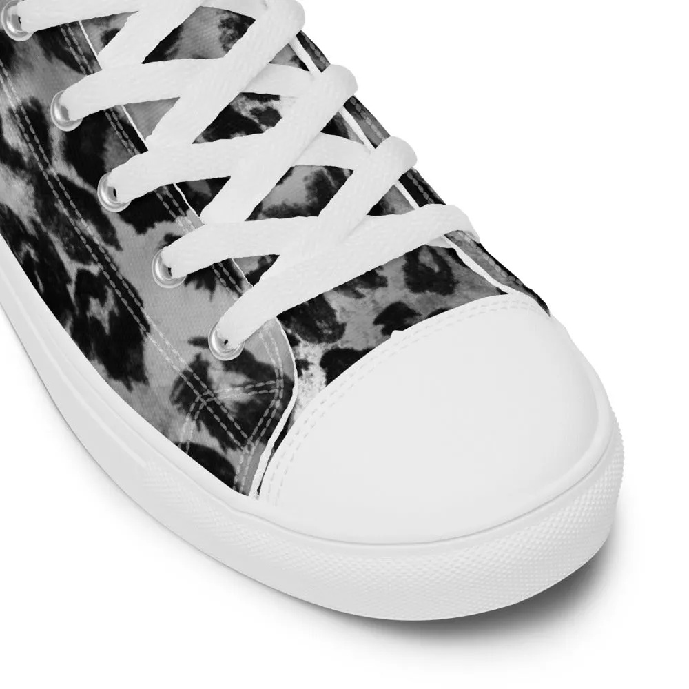 Grey Leopard Print Women's Sneakers, Sexy Animal Print Premium High Top Tennis Shoes For Ladies