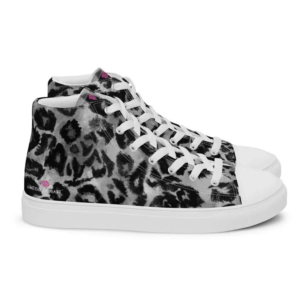 Grey Leopard Print Women's Sneakers, Sexy Animal Print Premium High Top Tennis Shoes For Ladies