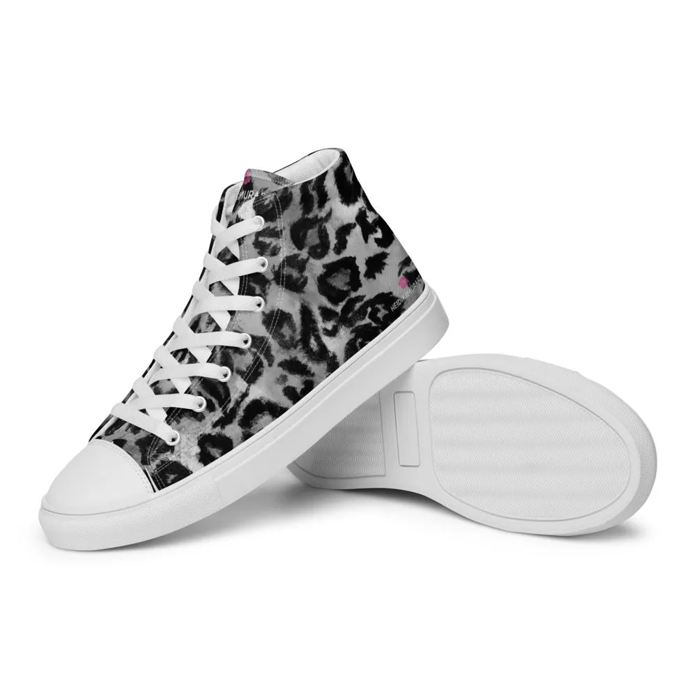 Grey Leopard Print Women's Sneakers, Sexy Animal Print Premium High Top Tennis Shoes For Ladies