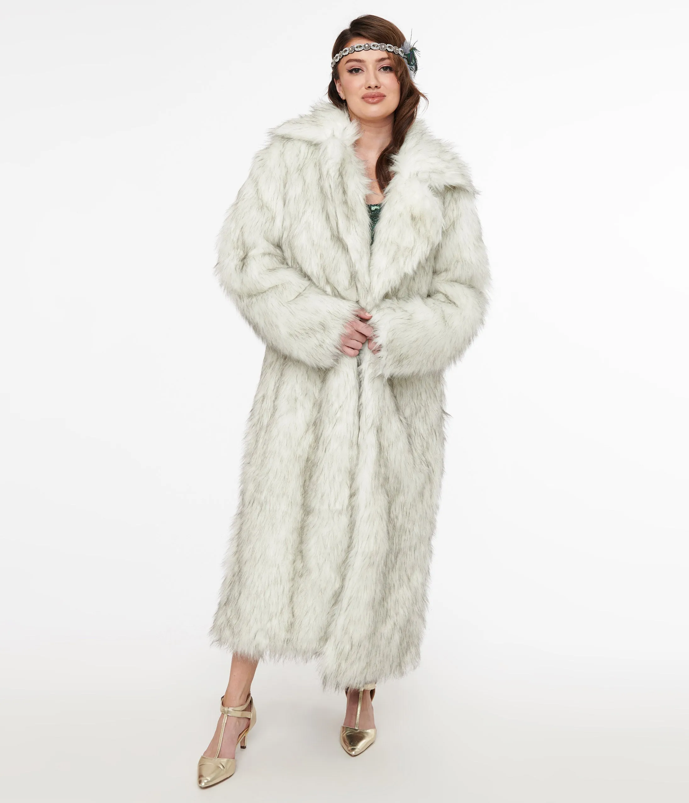 Grey Long Faux Fur Coat