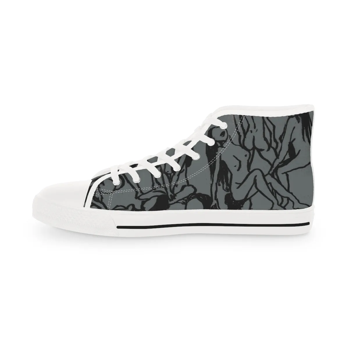 Grey Nude Art Men's High Tops, Modern Minimalist Best Men's High Top Sneakers Unique Running Shoes