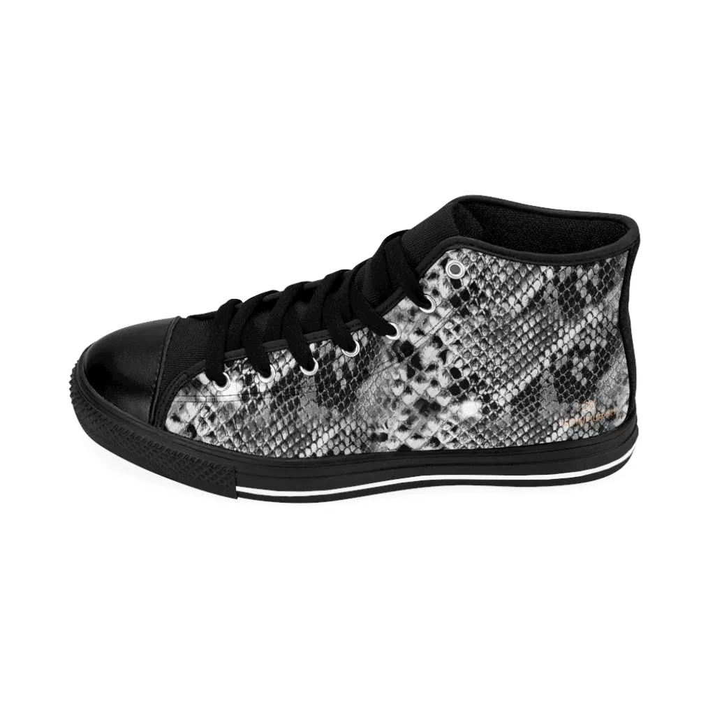 Grey Snake Print Men's Sneakers, Men's Tennis Shoes, Reptile Print Designer Best High-tops For Men