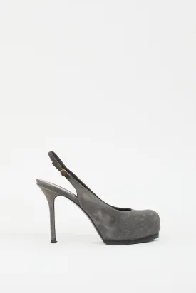 Grey Suede Slingback Platform Pump