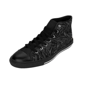 Grey Tiger Stripe Men's High-top Sneakers, Animal Print Men's Designer Tennis Running Shoes