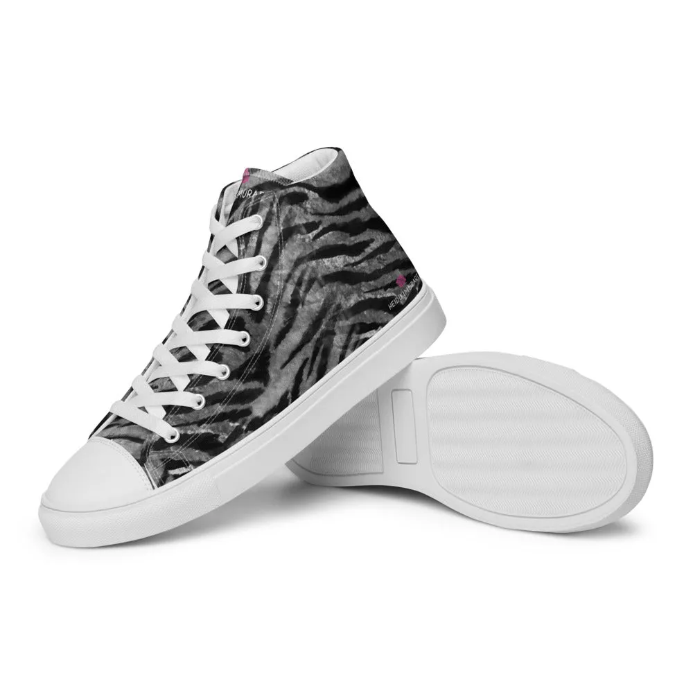 Grey Tiger Striped Men's Sneakers, Tiger Faux Skin Striped Animal Print Designer High Tops For Men