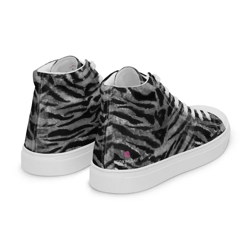 Grey Tiger Striped Men's Sneakers, Tiger Faux Skin Striped Animal Print Designer High Tops For Men