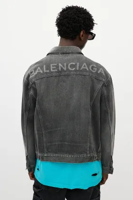 Grey Washed Denim Logo Jacket