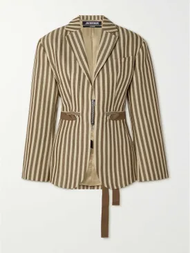 Grosgrain-trimmed striped woven blazer